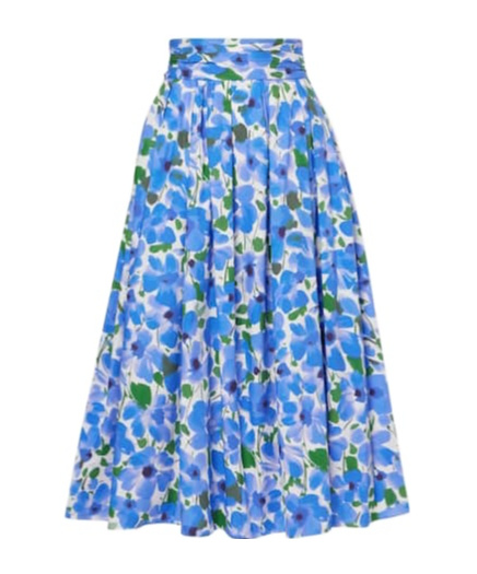 Carolina Herrera Floral Cotton-blend Midi Skirt In Blue