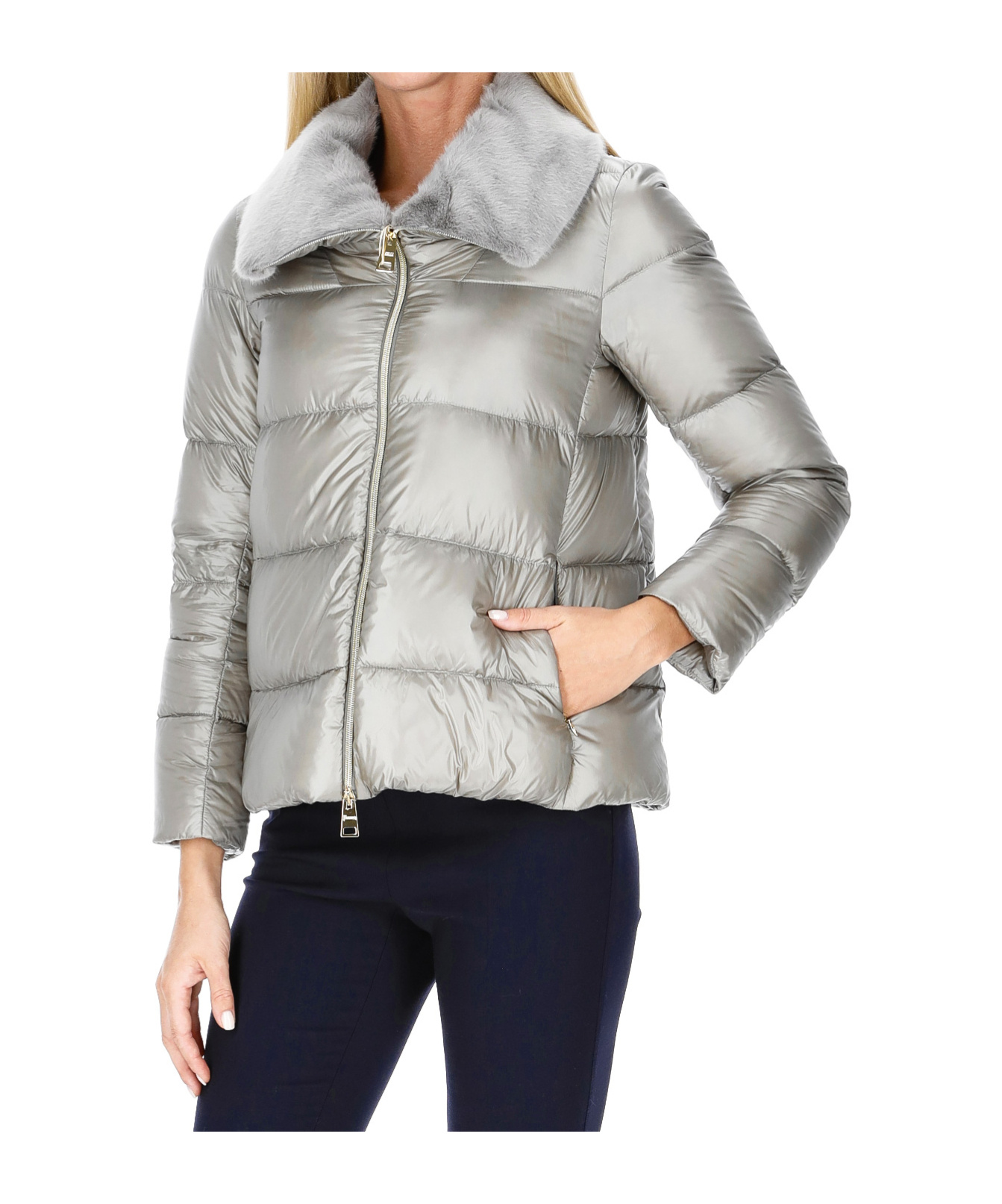 Herno Lapel Zipper Cotton Suit In Gray