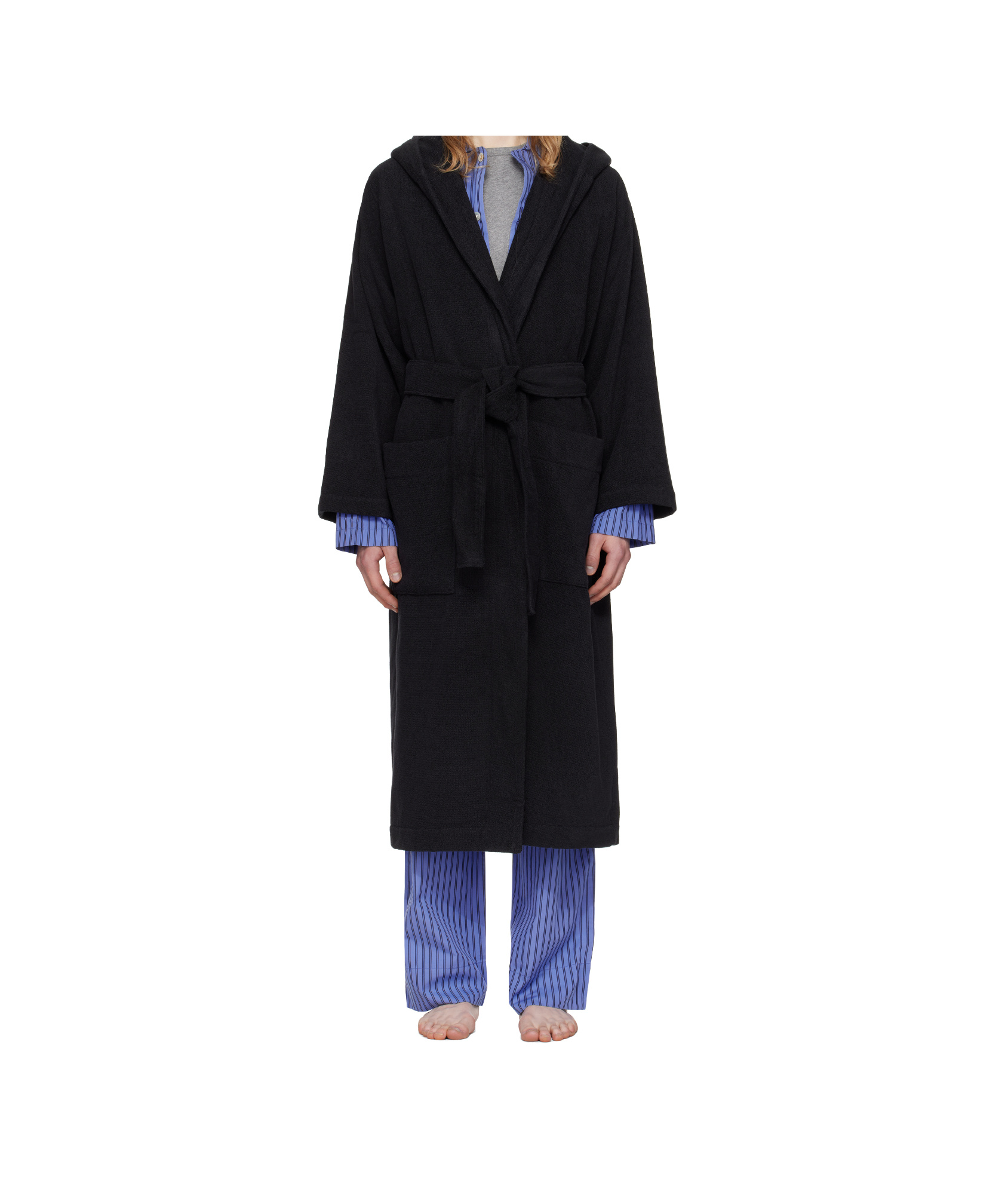 Tekla Terry Hooded Bathrobe In Black