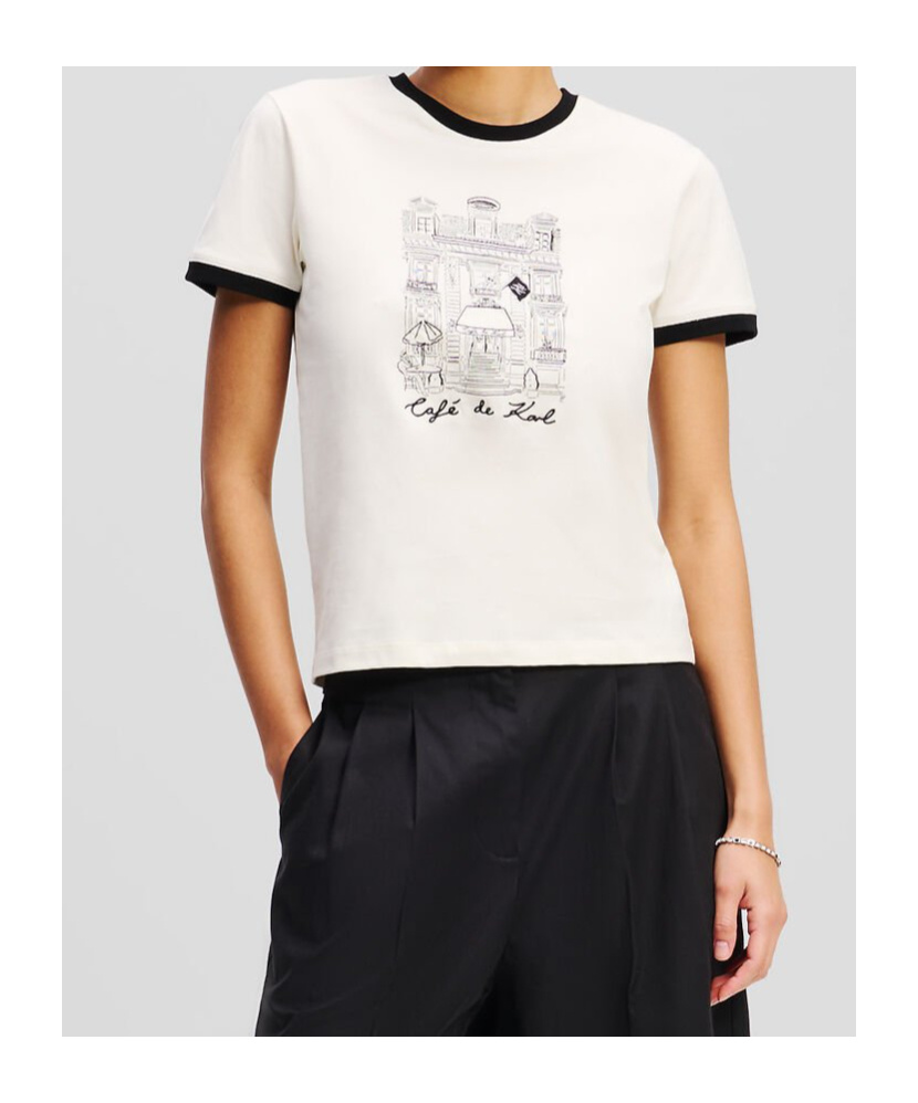 Shop Karl Lagerfeld Embroidered T-shirt In White