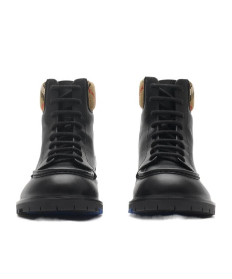 Burberry Leather Ankle Boots Round Toe In Black