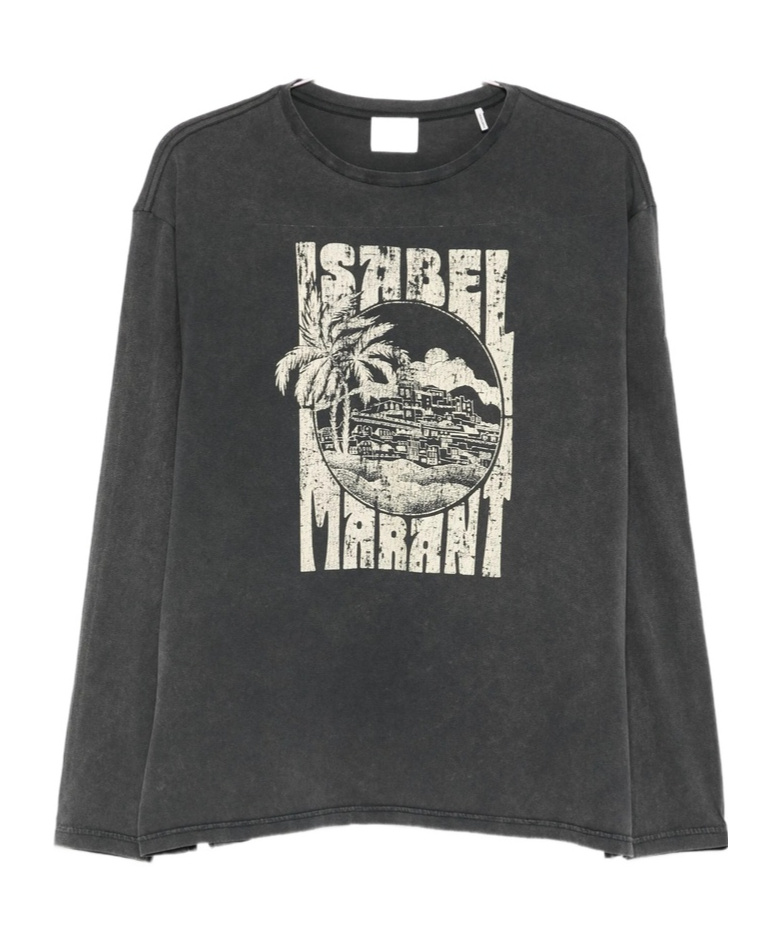 Isabel Marant Graphic-print Long-sleeve T-shirt In Gray