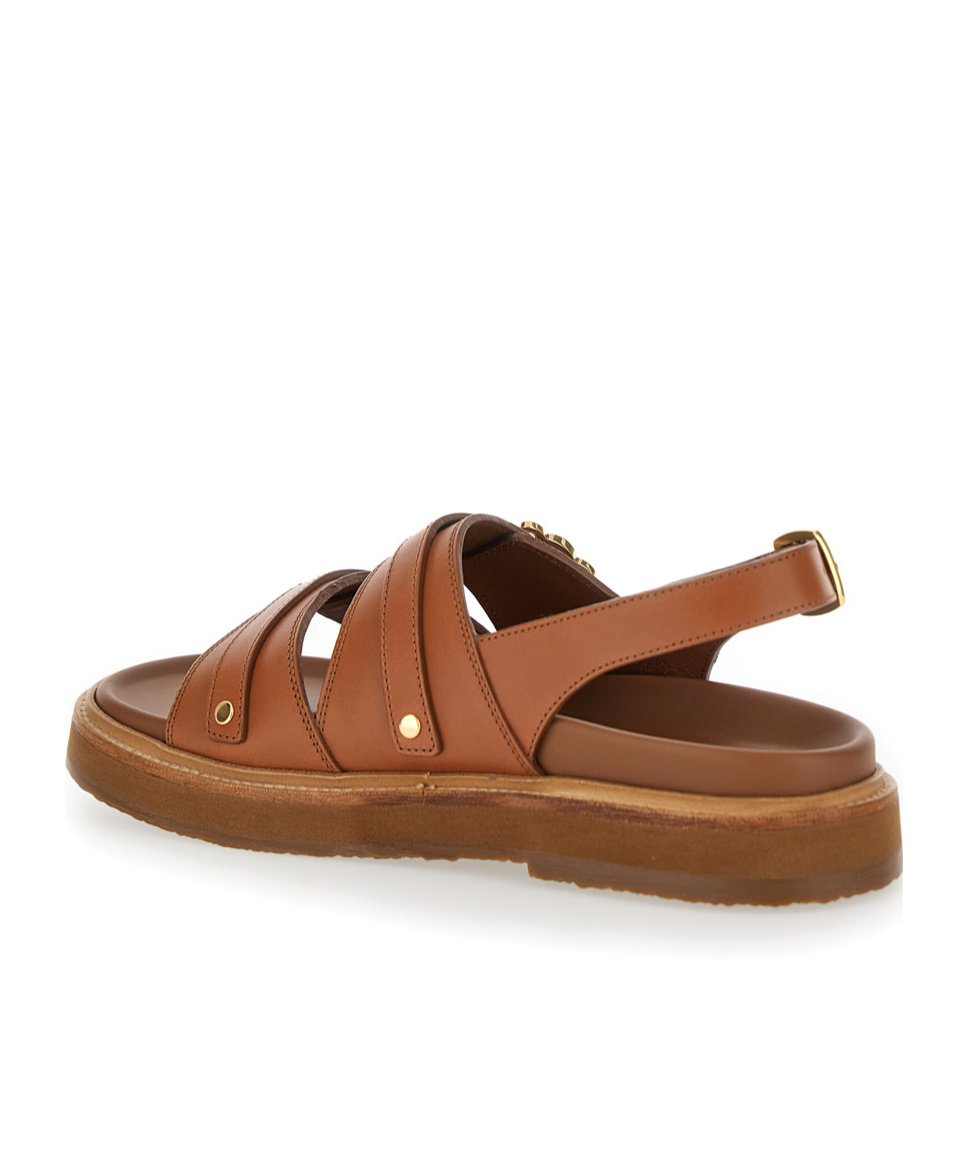 Celine Tippi Triomphe Calfskin Sandal In Brown