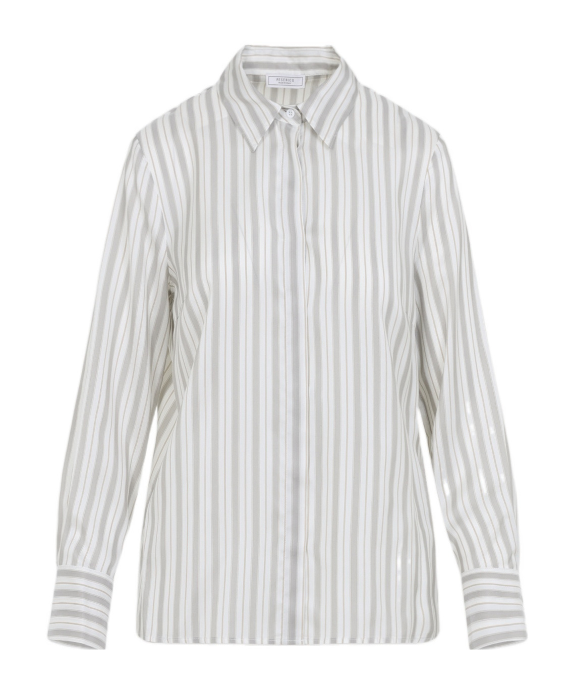 Peserico Striped Long Sleeve Shirt With Cuffed Sleeves In White