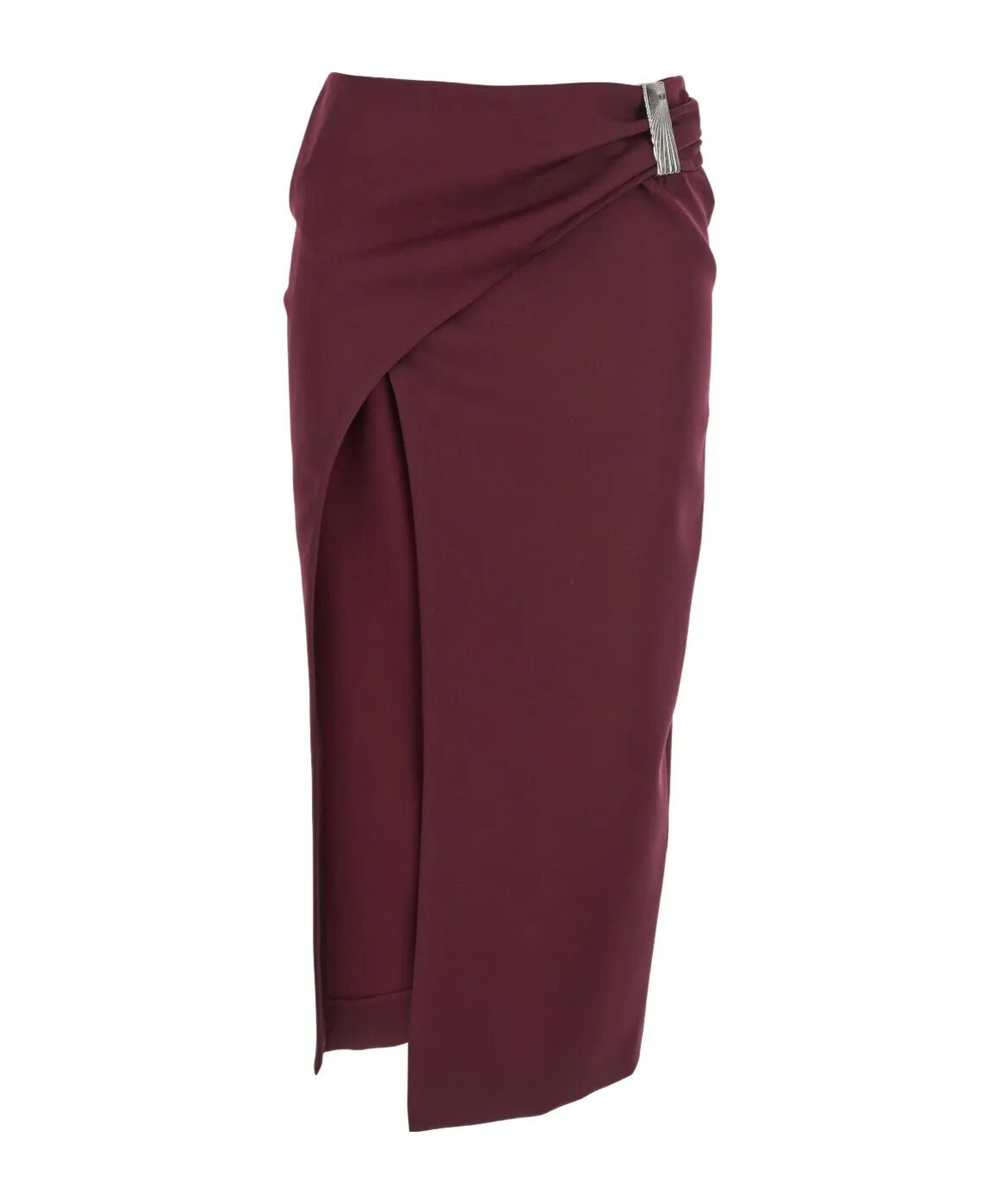 Attico Draped Midi Skirt With Front Slit And Metal In Burgundy
