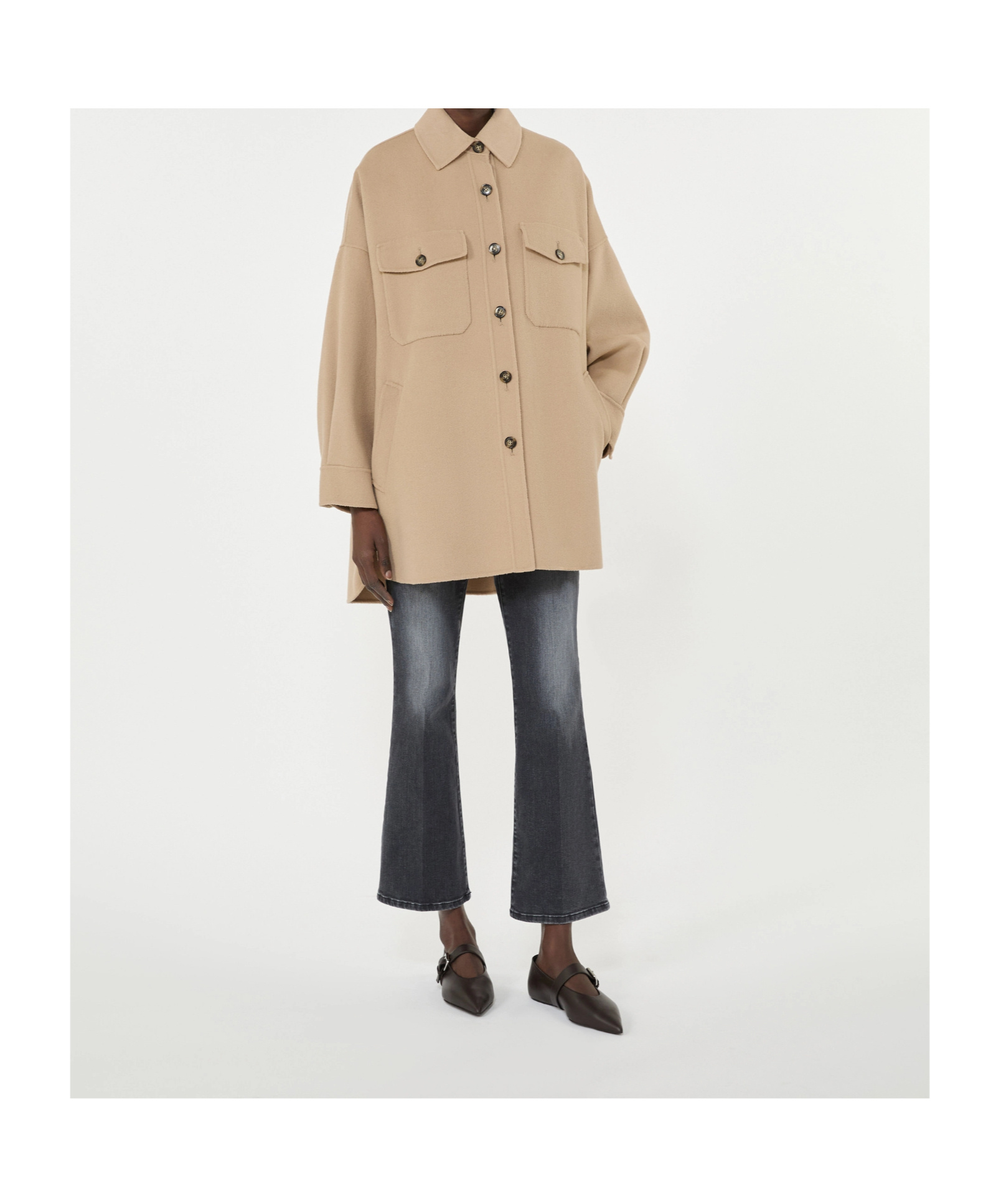 Weekend Max Mara Buttoned Flap-pocket Coat In Brown