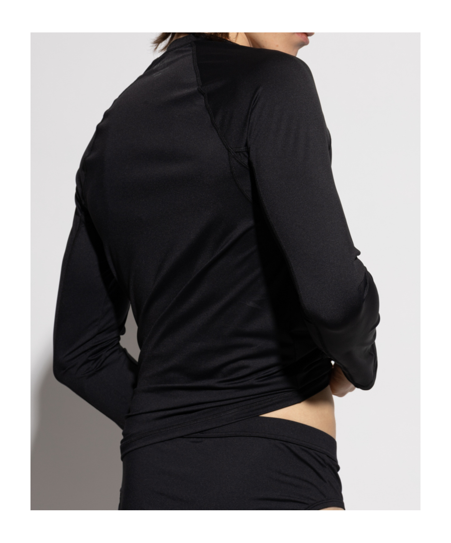 Balmain Round-collar Long-sleeve Swimsuit In Black