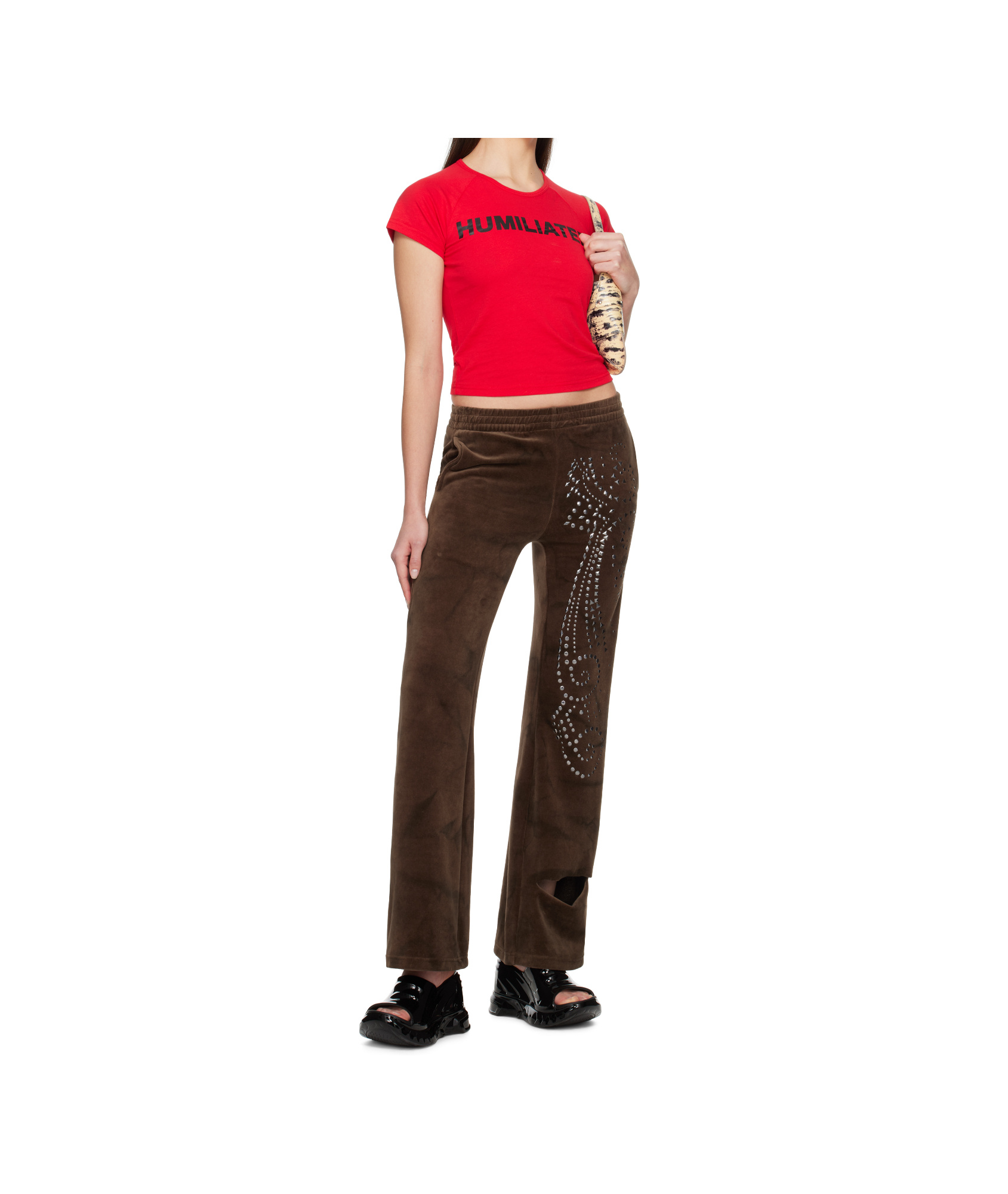 Shop Praying Velvet Flared Sweatpants In Brown