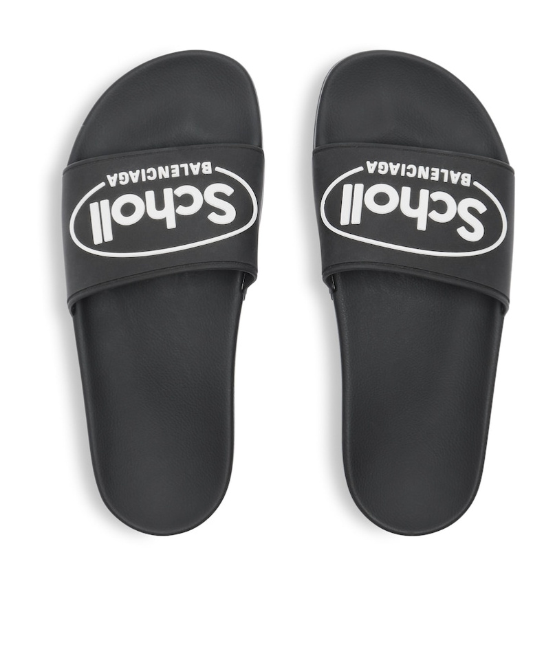 Balenciaga X Scholl Logo Pool Slides In Black
