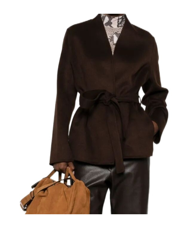 Ermanno Firenze Belted Cropped Coat In Brown