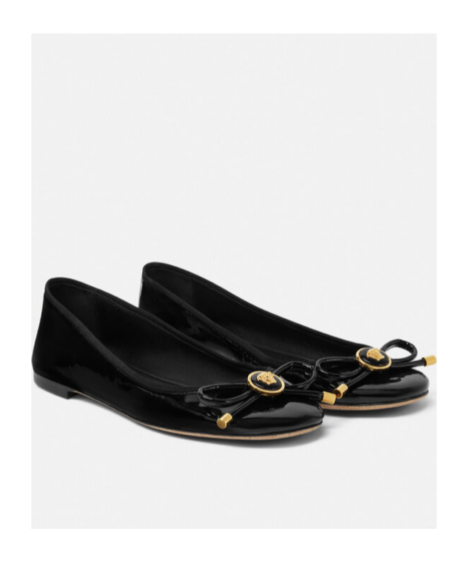 Versace Opera Bow Patent Leather Ballerinas In Black