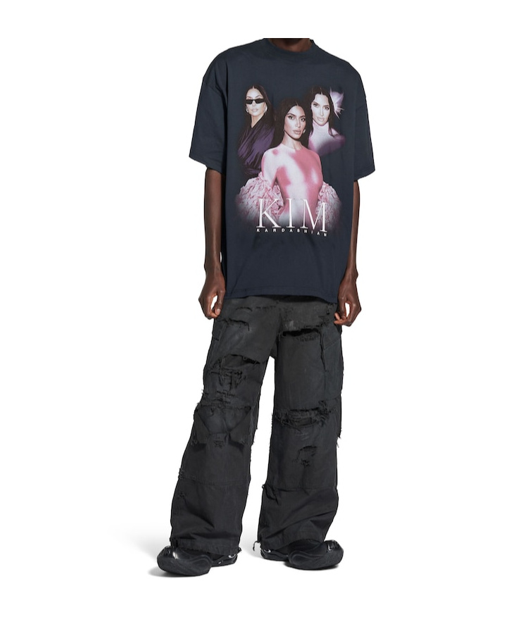 Balenciaga Kim K Printed Oversized T-shirt In Faded Black