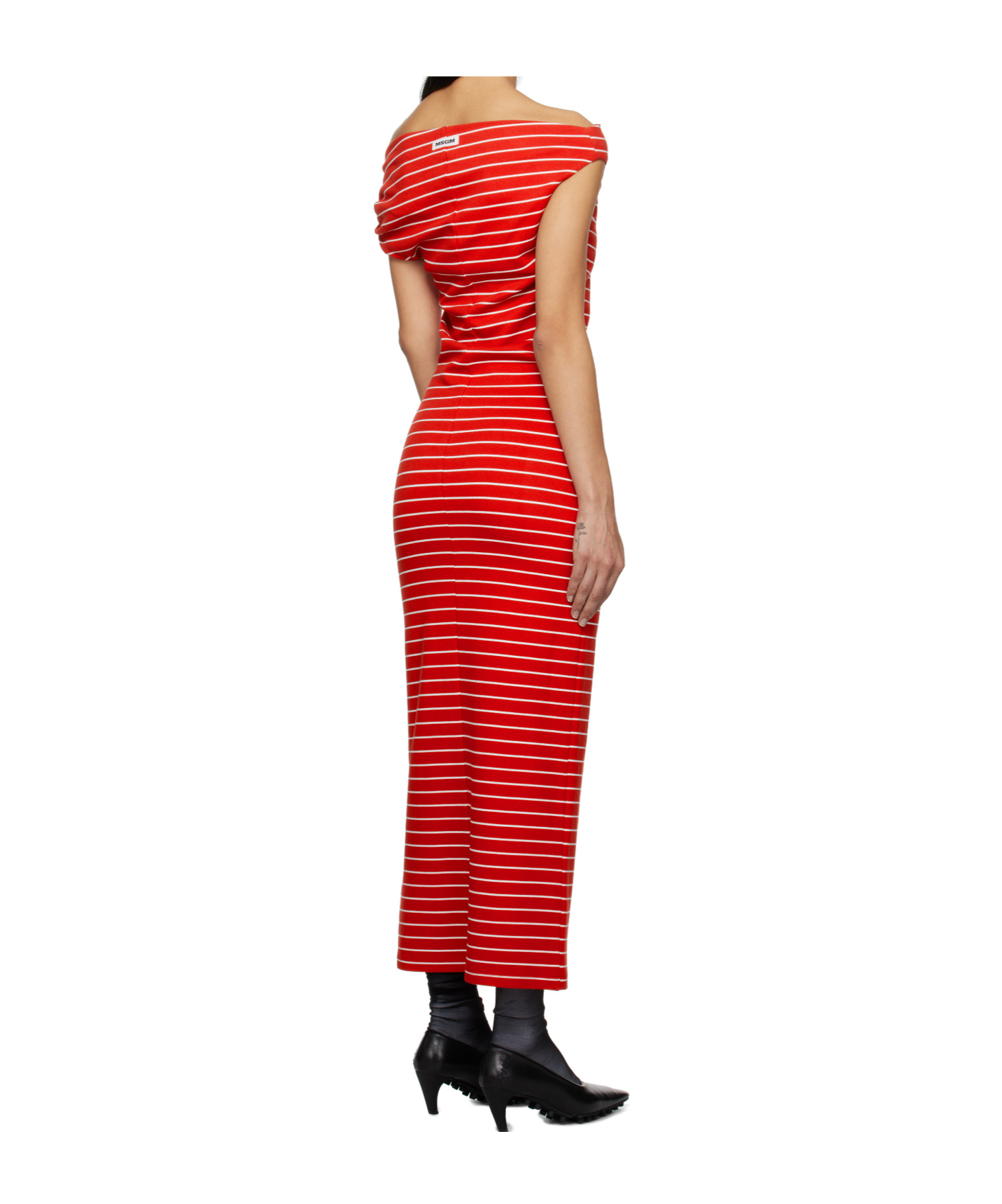 Msgm Striped Midi Dress In Multi