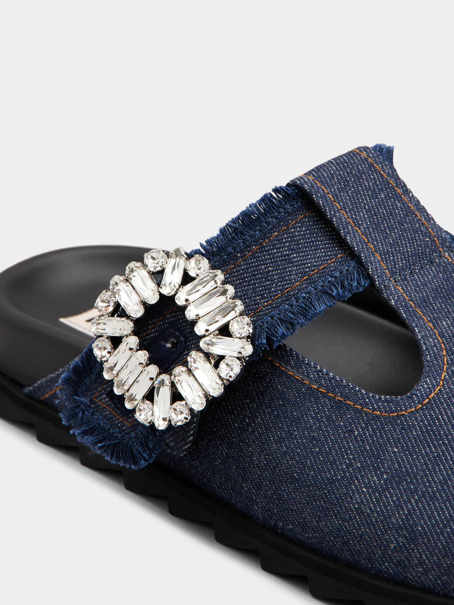 Roger Vivier Slidy Viv Embellished Denim Mules In Blue