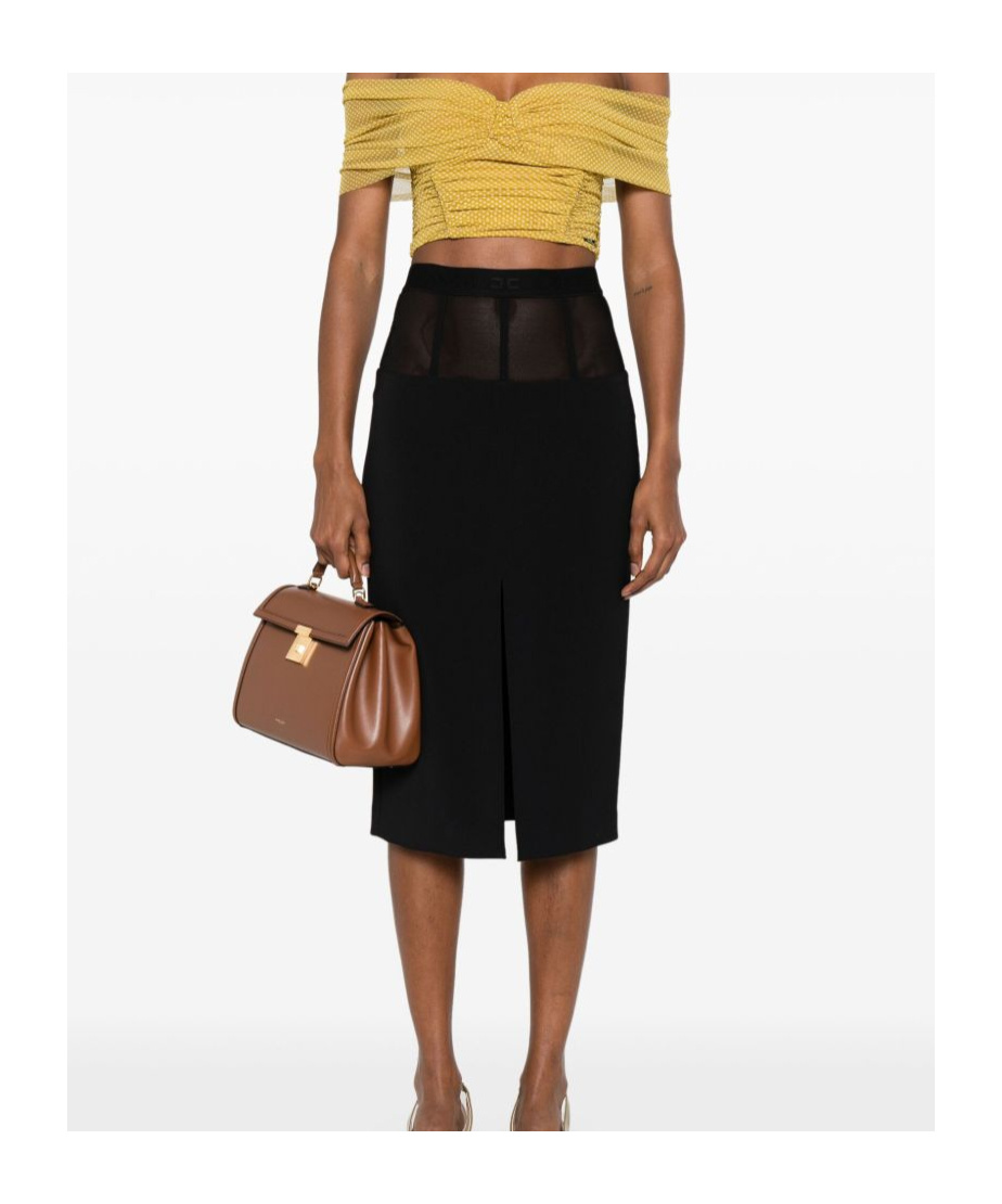 Elisabetta Franchi Midi Skirt In Black With Semi-sheer Panels