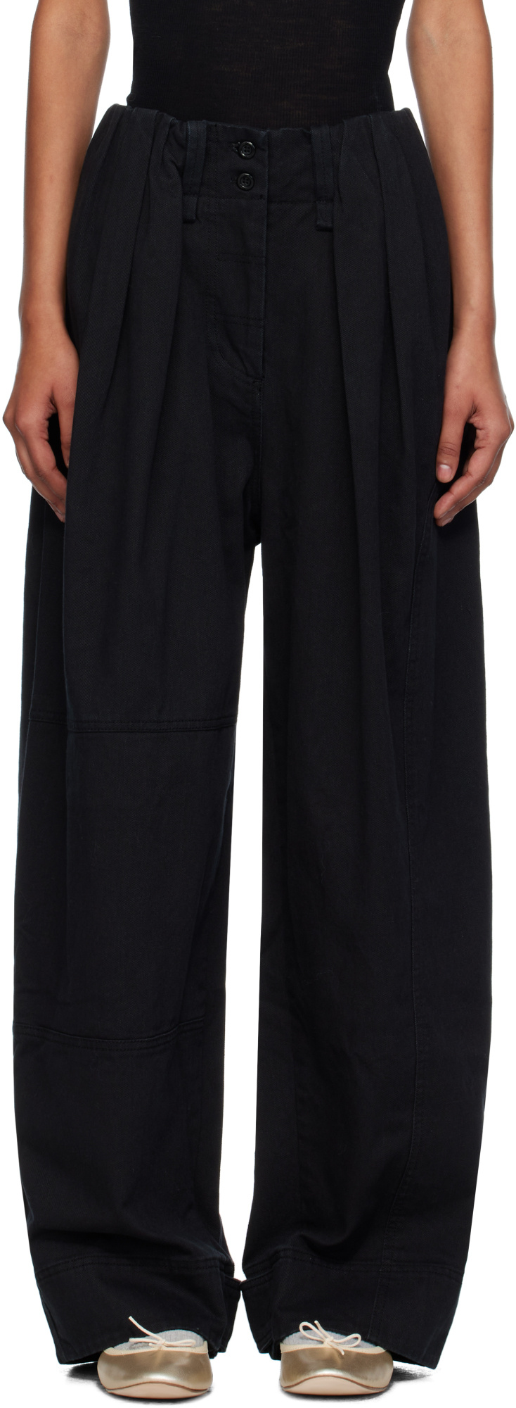 Open Yy Full Gather Trousers In Black