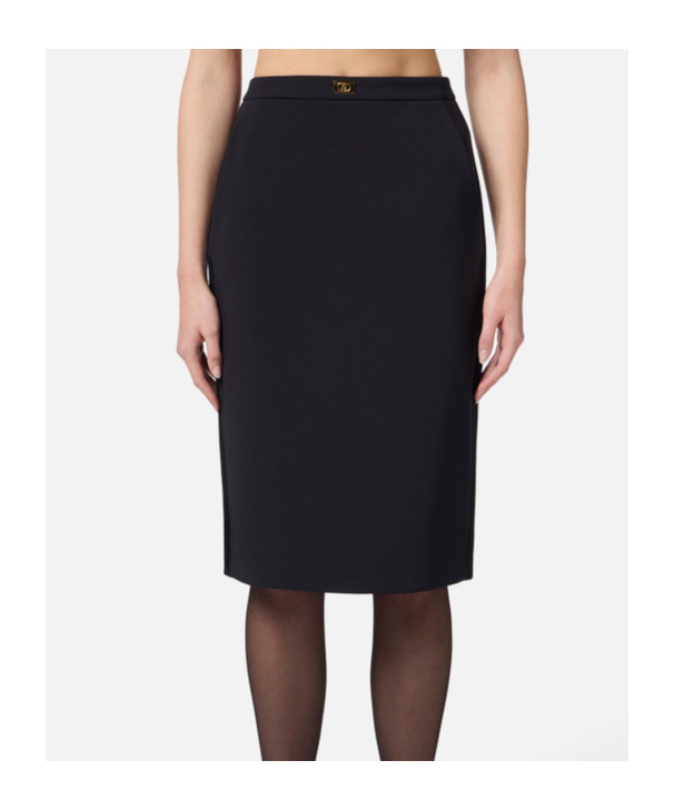 Elisabetta Franchi Satin-trim Crepe Midi Skirt In Black