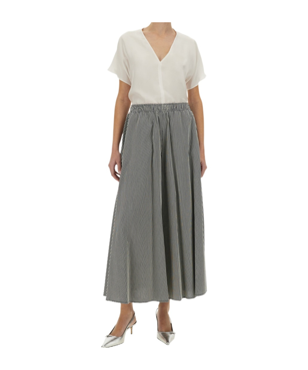 Alysi Flowing Striped Maxi Skirt In Gray