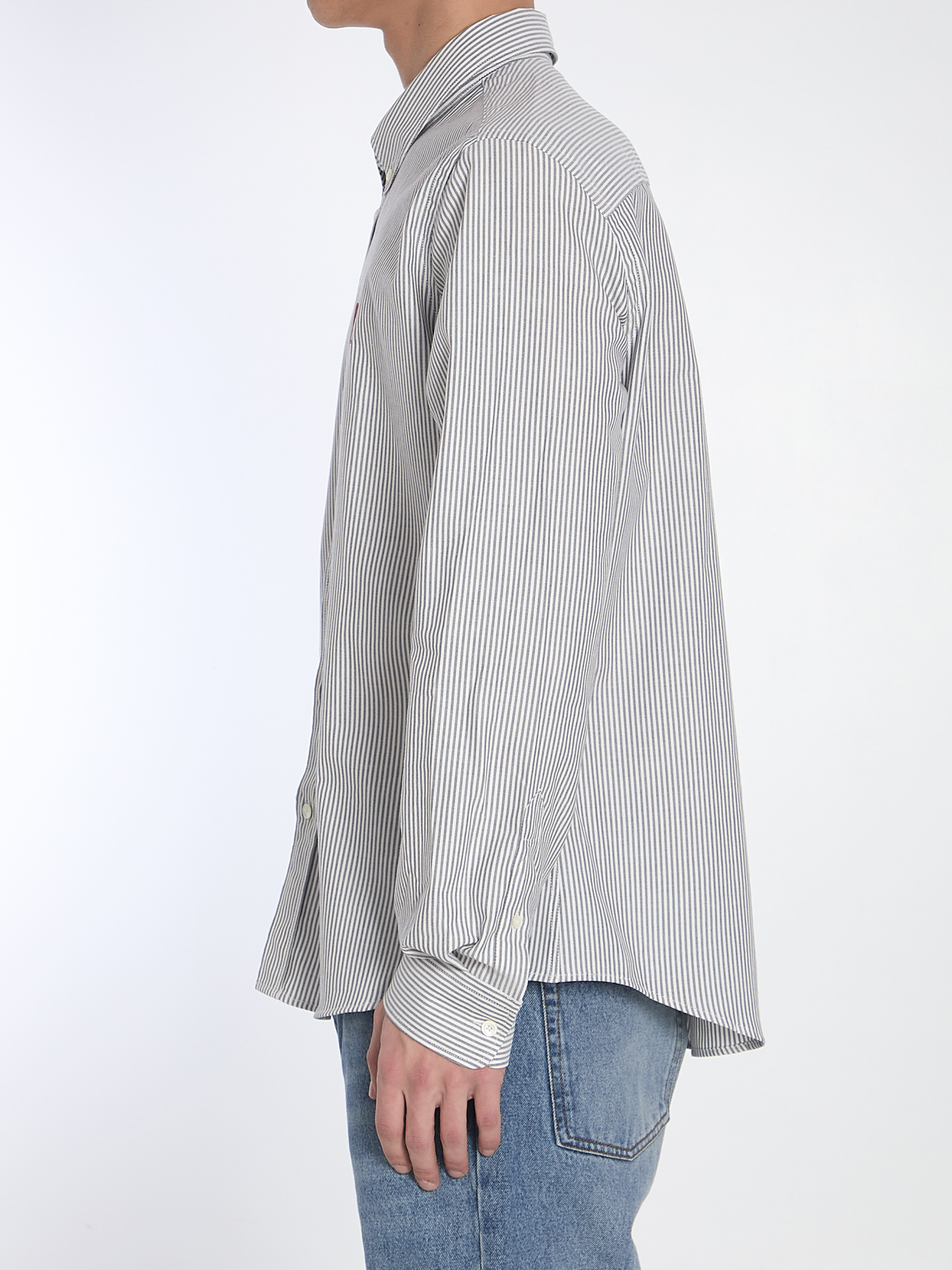 Ami Alexandre Mattiussi Long-sleeved Heart-shaped Shirt In Gray