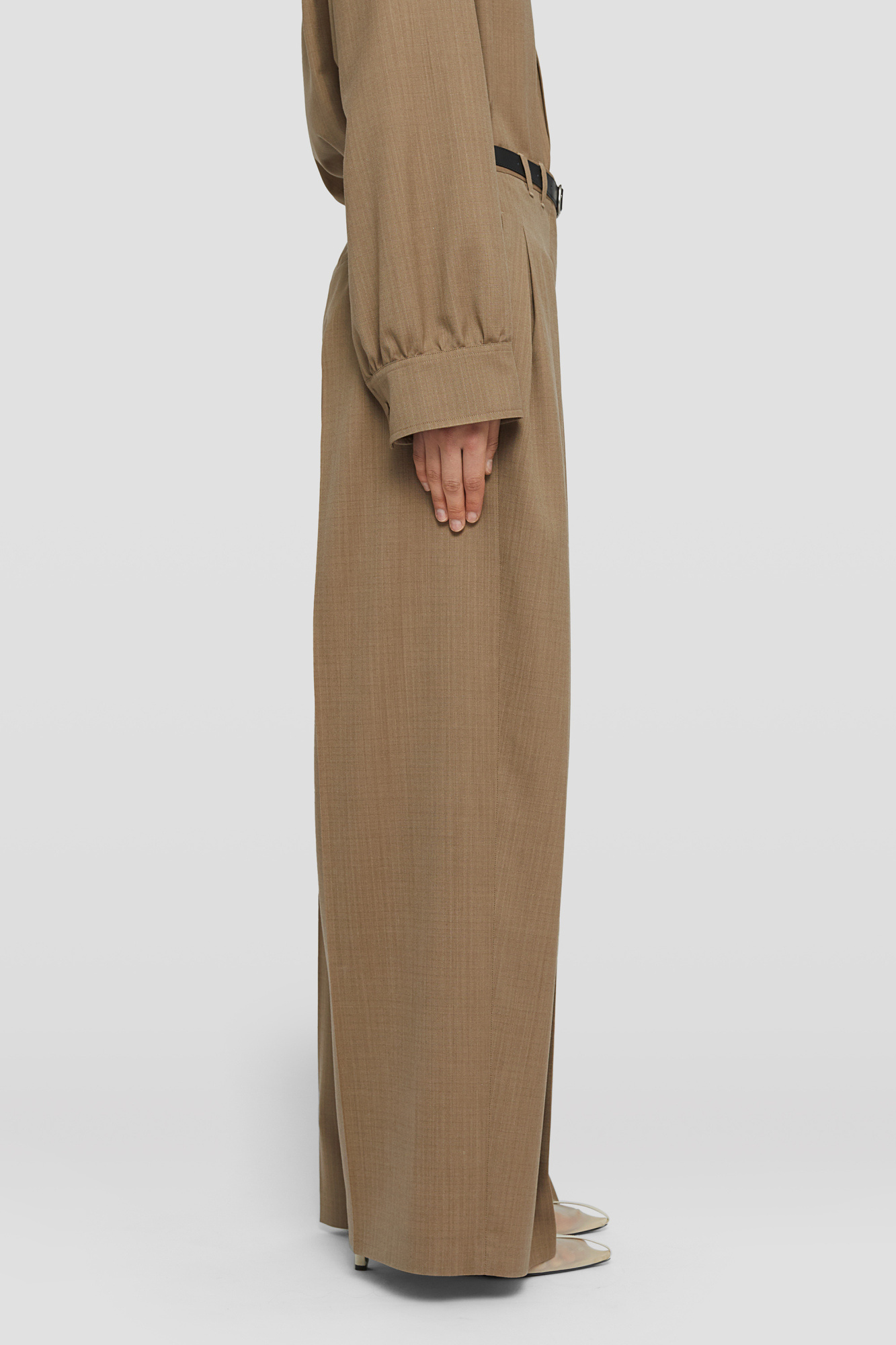 Jil Sander Belted Wool Palazzo Pants In Brown