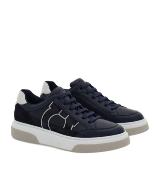 Ferragamo Leather Suede-detail Sneakers In Blue