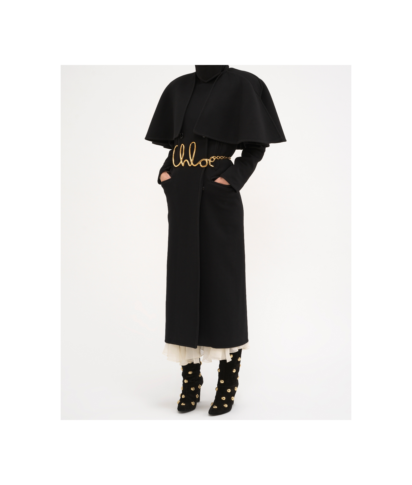 Chloé Wool Coat With Removable Cape In Black