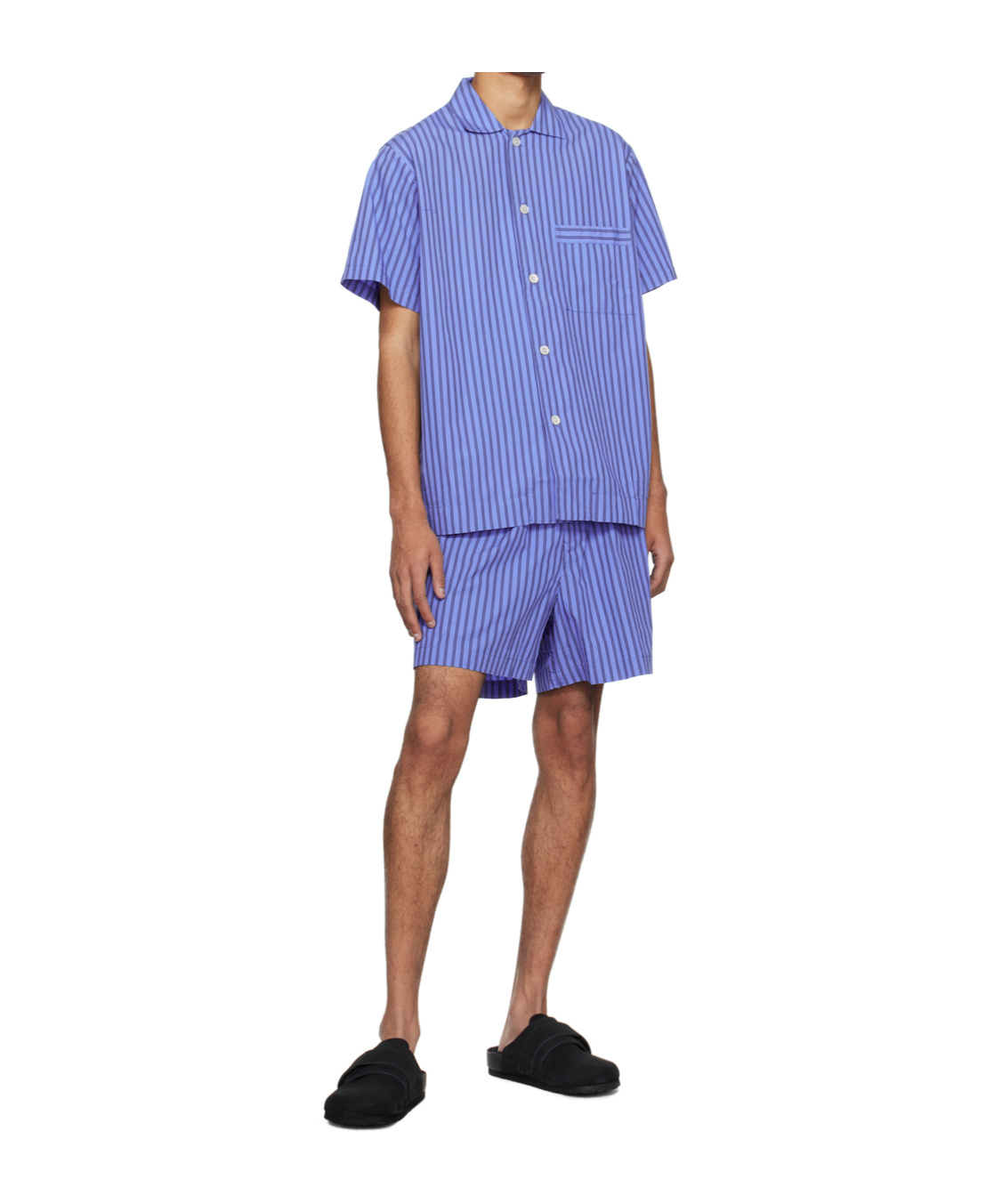 Tekla Striped Drawstring Pajama Shorts In Blue