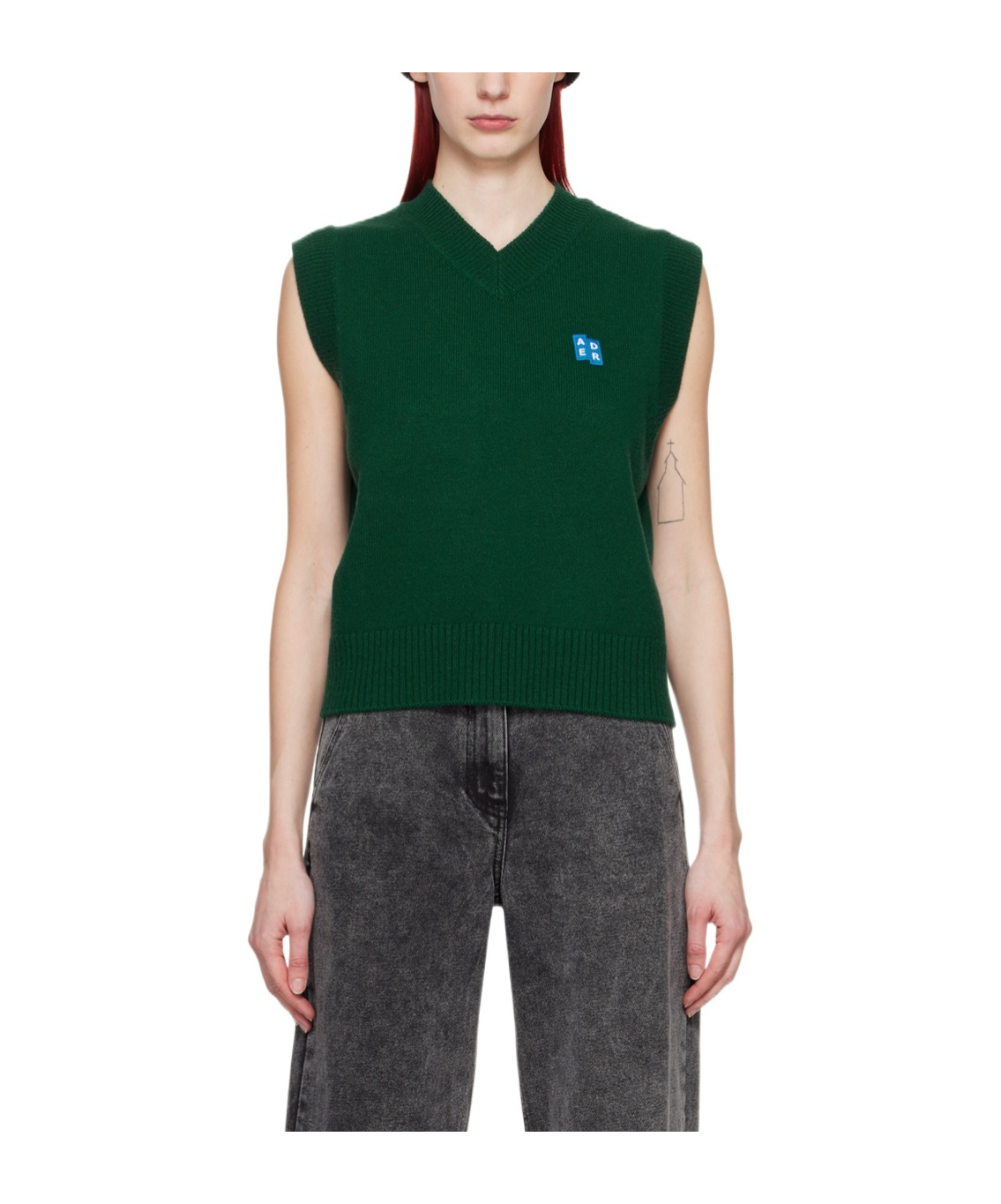 Ader Error V-neck Knitted Vest In Green