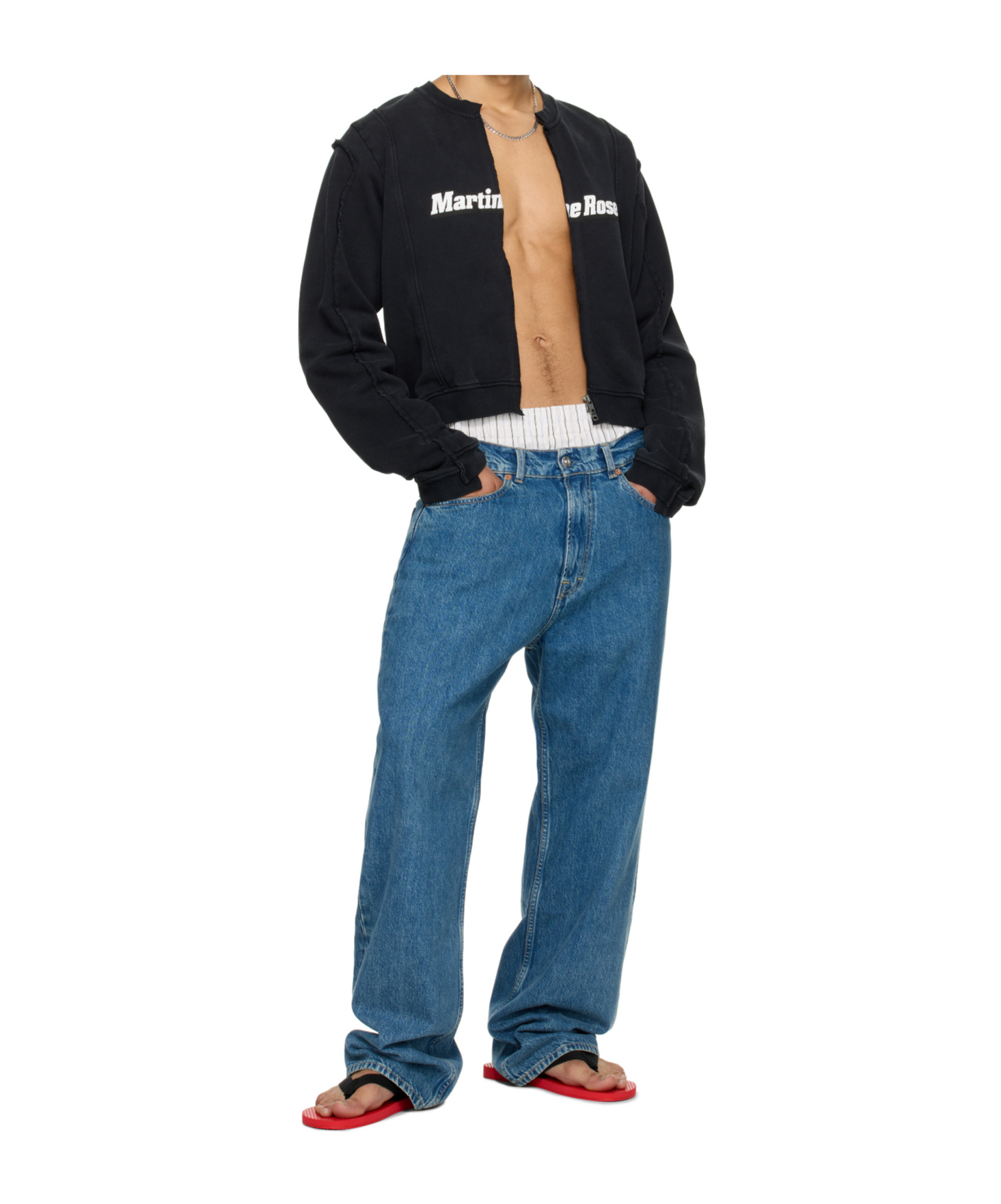 Martine Rose Ssense Exclusive Black Shrunken Zip-up Sweatshirt In Black