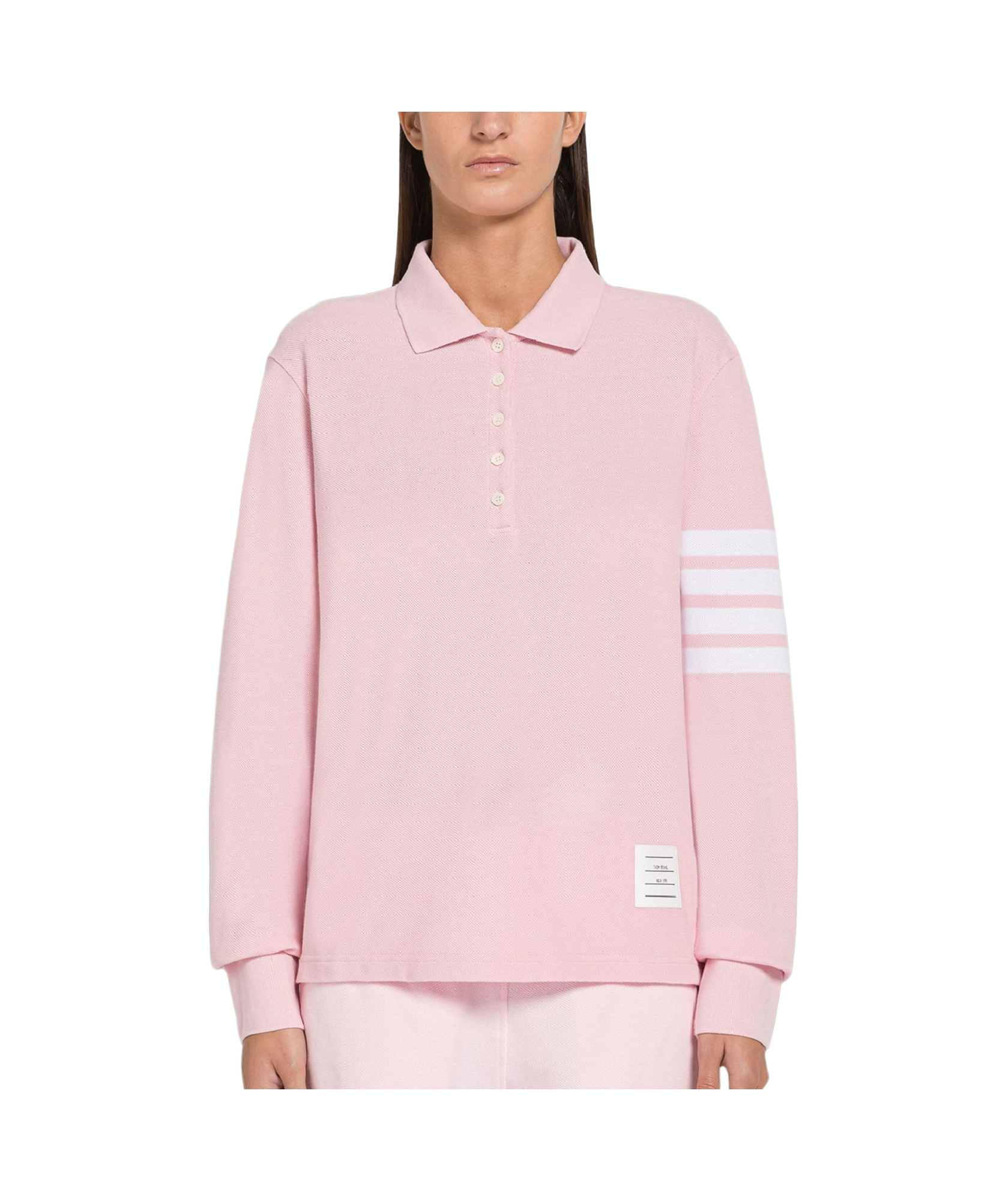 Thom Browne Hector 4-bar Long-sleeved Polo Shirt In Pink