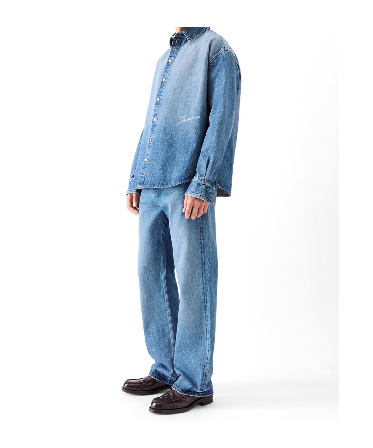 Jacquemus La Chemise De-nimes Simon With Embroidered Logo Clothing In Blue