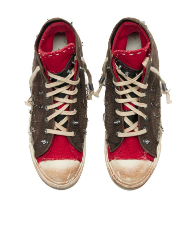 Maison Margiela Distressed High-top Sneakers In Brown