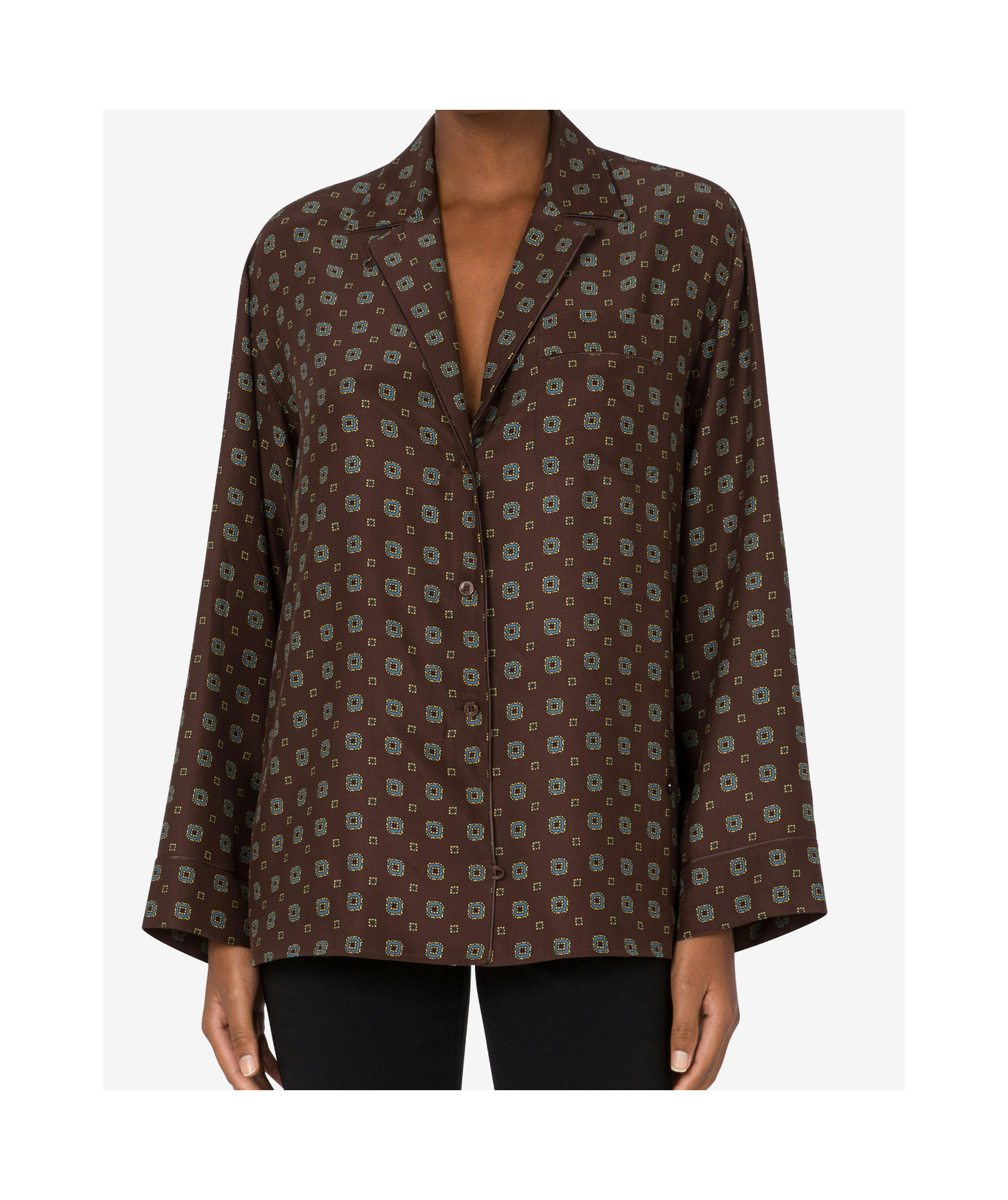 Moschino Couture Printed Silk Shirt In Brown