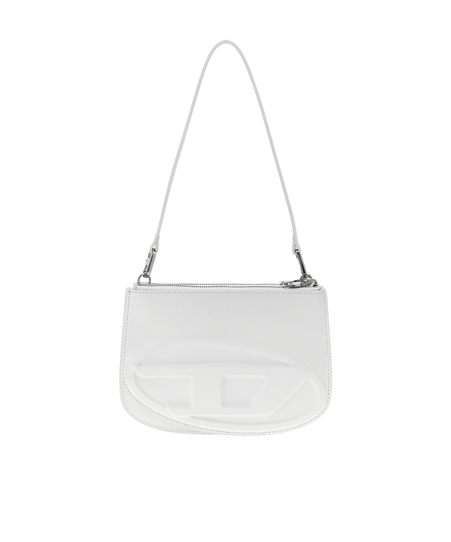 Diesel Smooth Leather Shoulder Handbag With Adjustable Strap In White