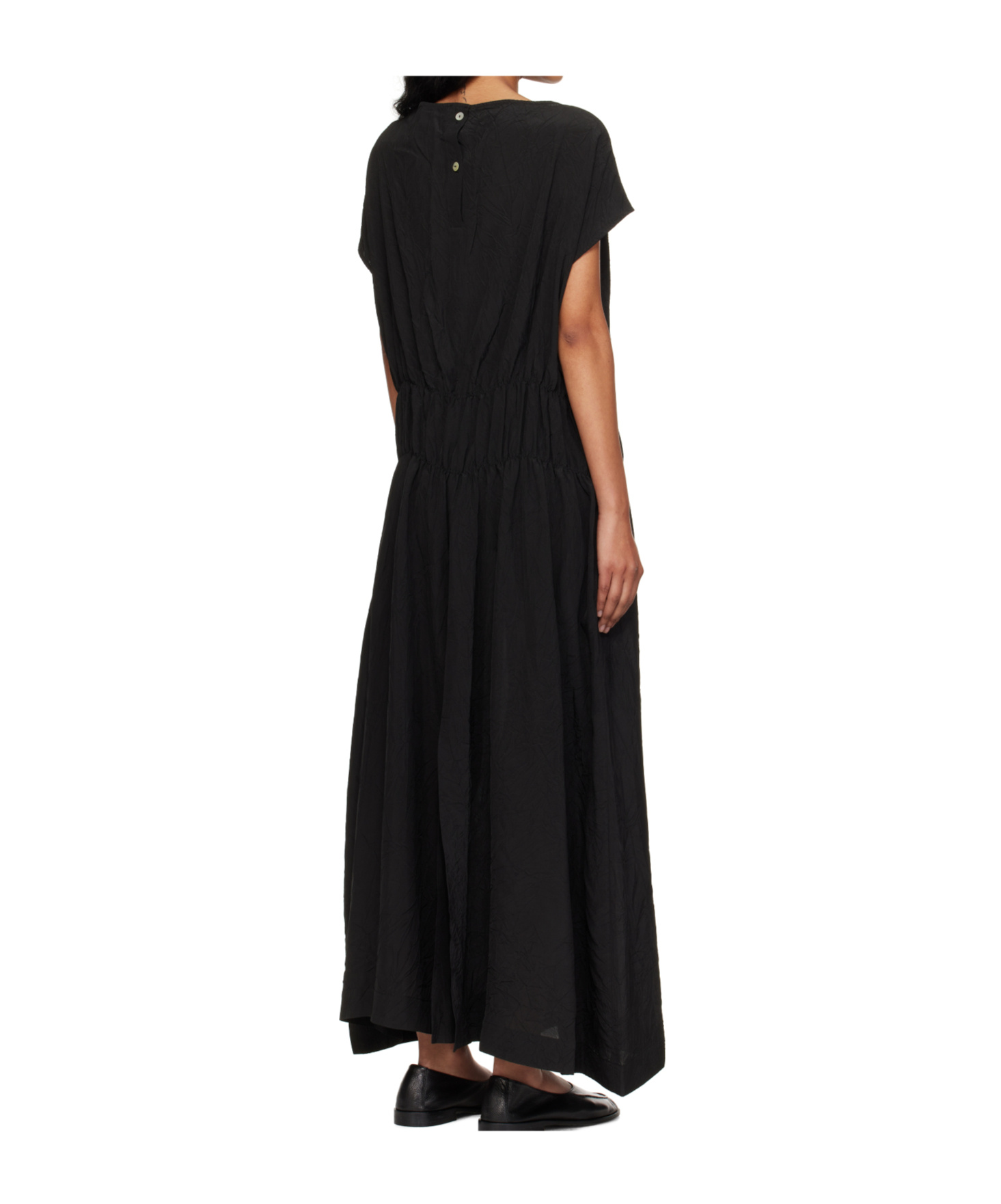 Studio Nicholson Kaplan Pleated Crepe Maxi Dress In Black