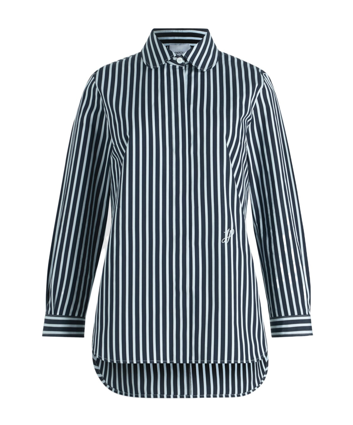 Patou Tailored Shirt In Printed Organic Cotton Poplin In Navy