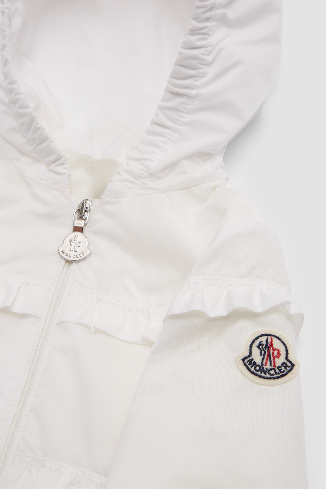 Moncler Hiti Ruffle-trim Hooded Jacket In White