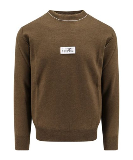 Mm6 Maison Margiela Khaki Virgin Wool Logo Patch Sweater In Green