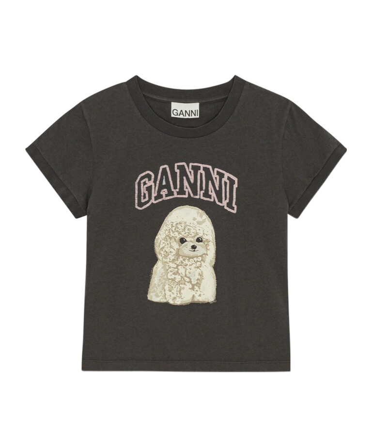 Ganni Women Black T-shirt With Round Neck And Maxi Logo On The Front In Cotton Woman In Blue