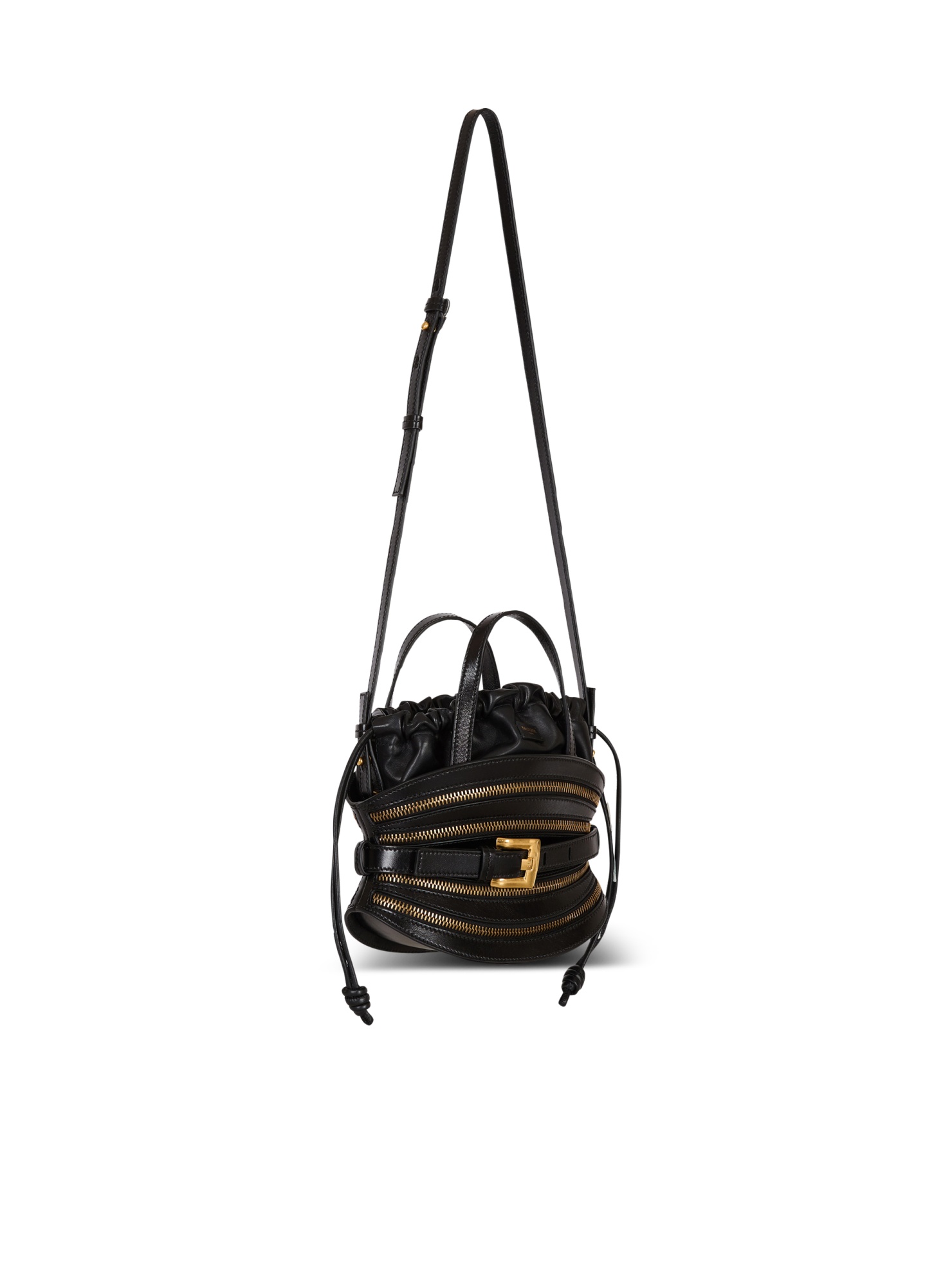 Balmain Mini Shuffle Zips Bag In Calfskin Leather In Black