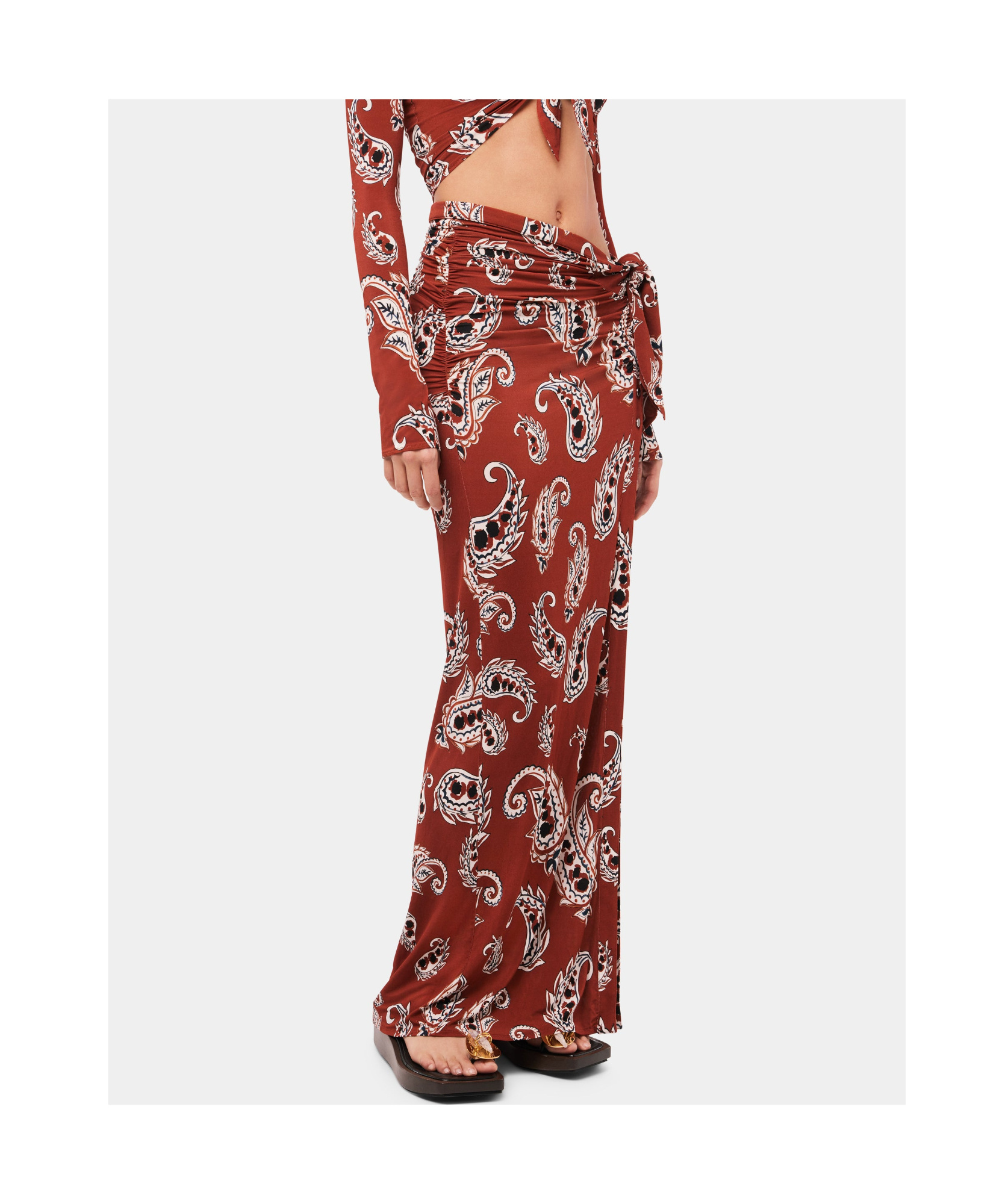 Rabanne Paisley-print Stretch-jersey Maxi Skirt In Red