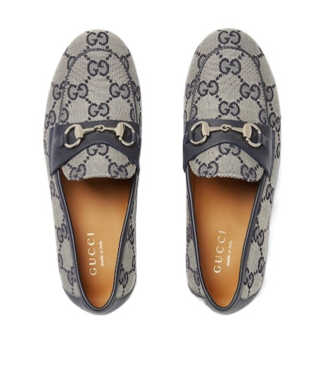Gucci Logo Jacquard Loafers In Gray