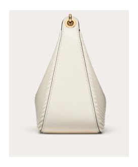 Shop Valentino Small Vlogo Moon Hobo Bag In Nappa Leather With Chain In Ivory