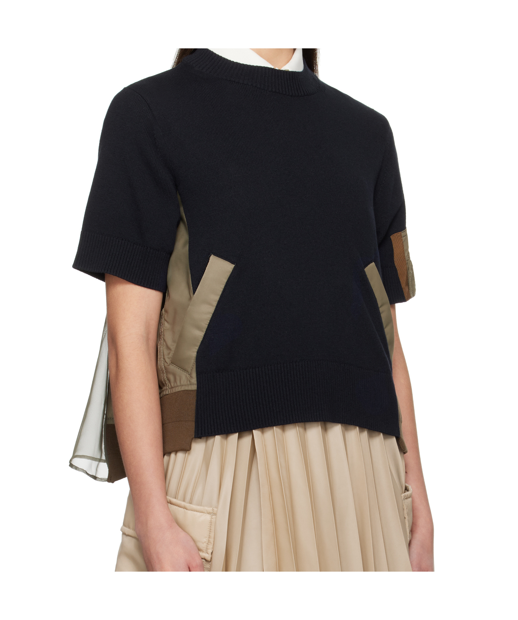SACAI SPLICED ROUND-NECK SWEATER