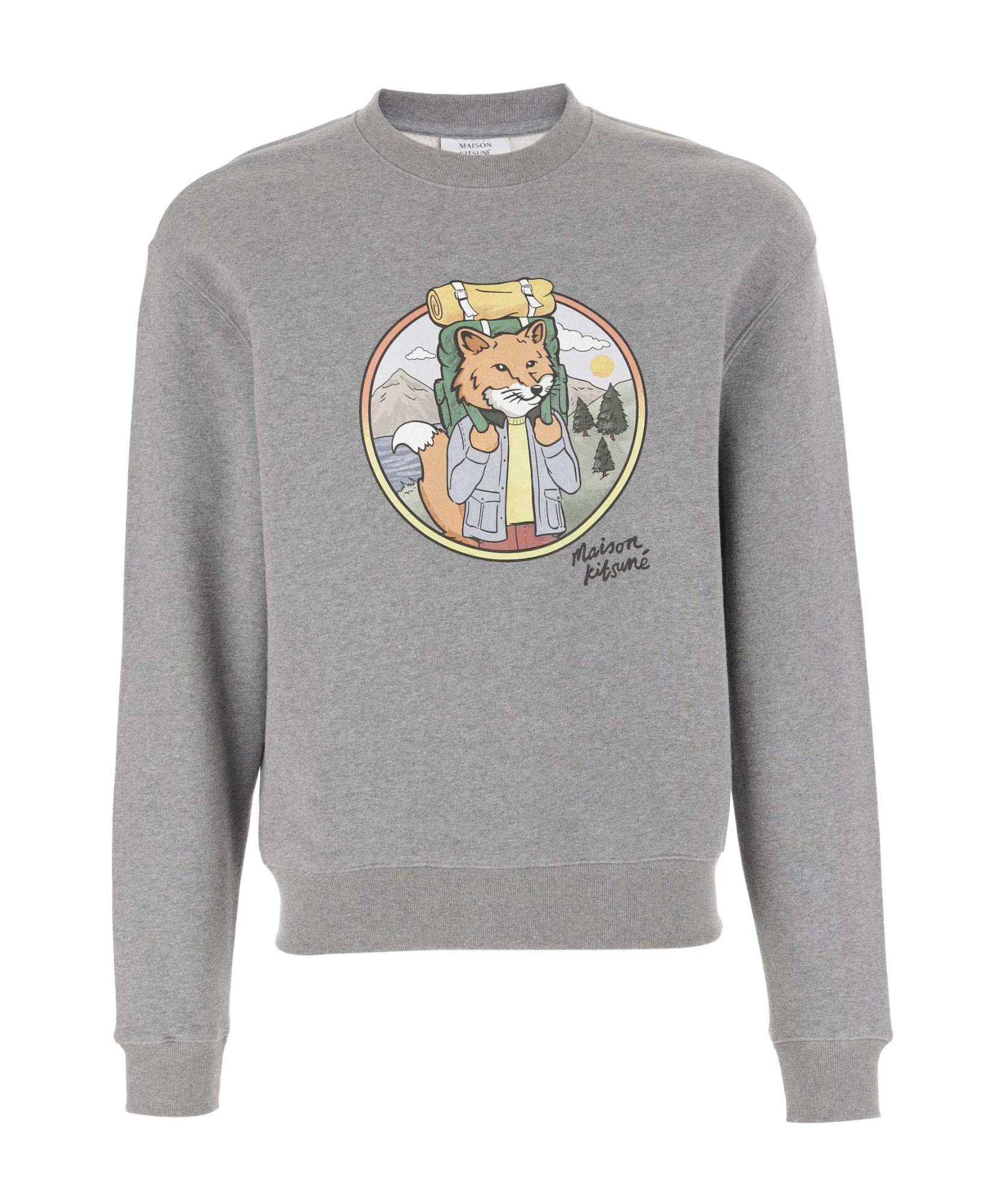 Maison Kitsuné 'rambling Fox Print Sweat In Gray