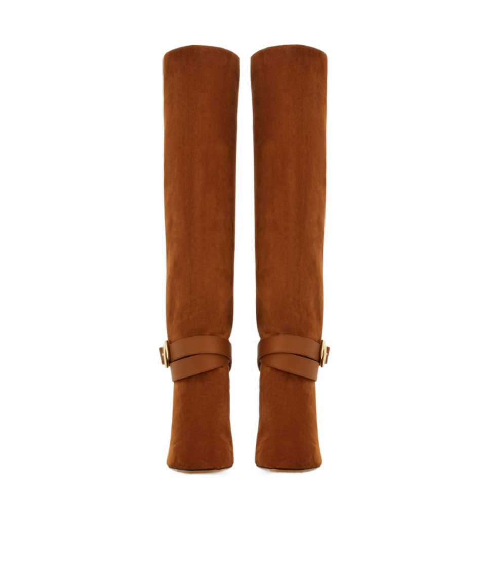 Ferragamo Knee High Boot With Wedge Heel In Brown