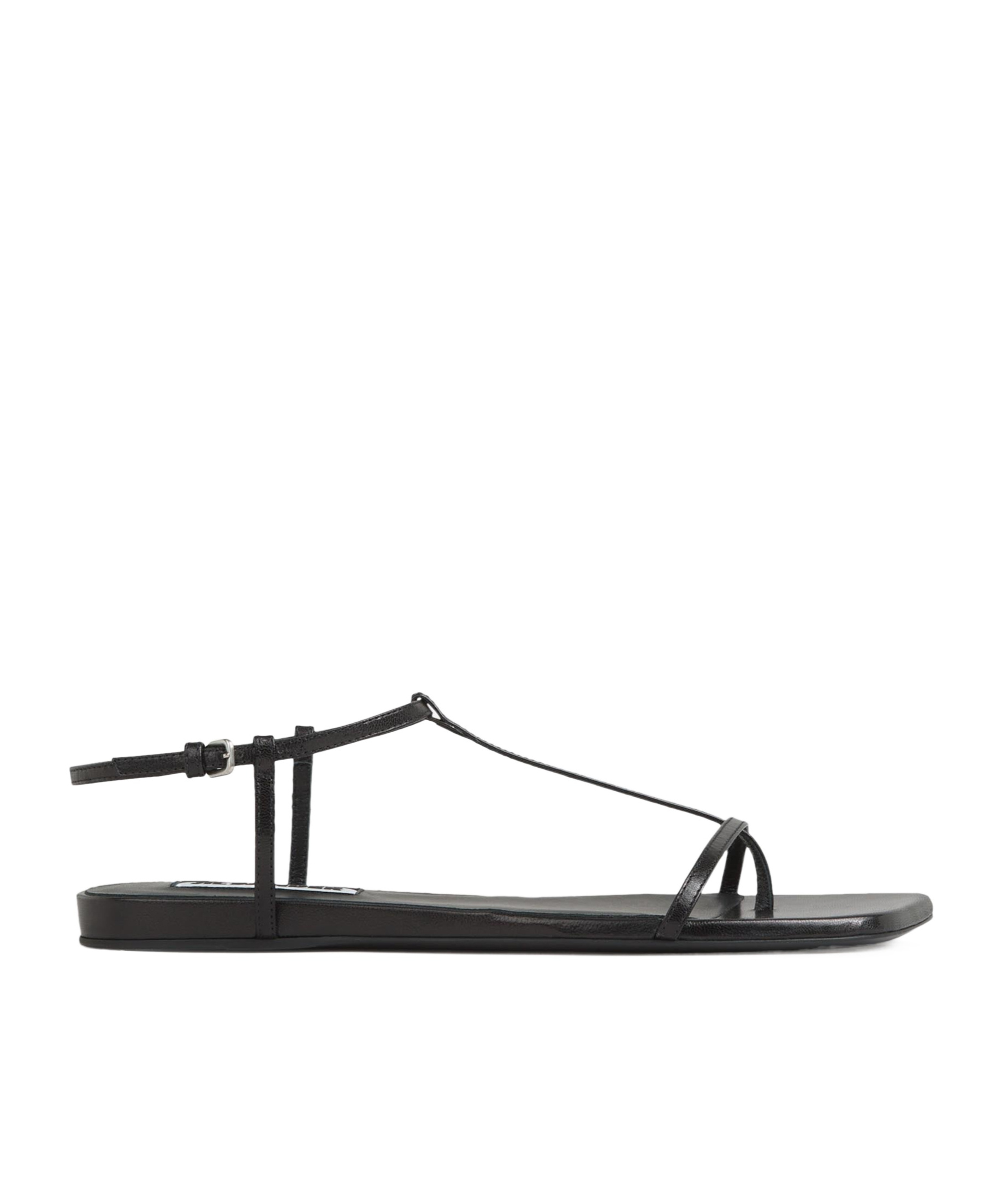 Shop Jil Sander Flat Leather Sandals In Black