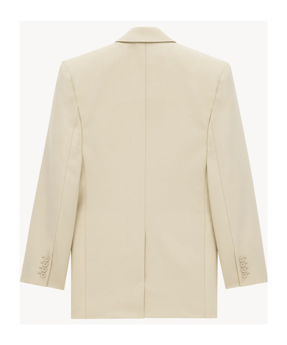 Saint Laurent Long-sleeved Wool Suit Coat In Nude