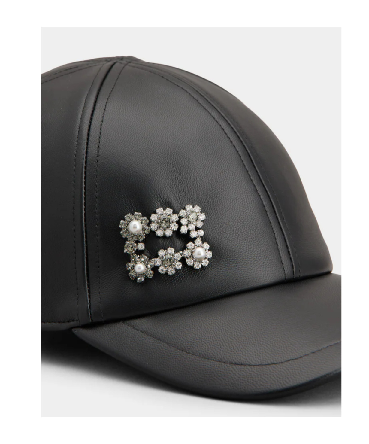 Roger Vivier Efflorescence Leather Baseball Cap In Black
