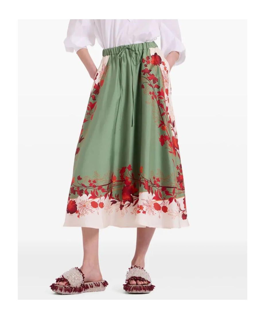 La Doublej Silk Drawstring Skirt In Green